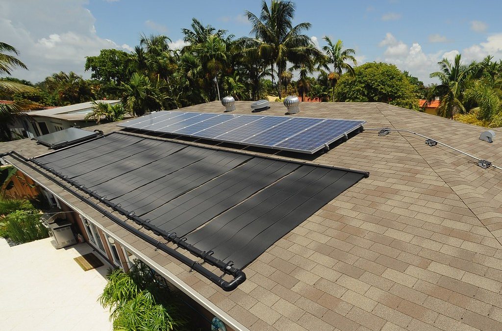 solar pool heater on a rooftop